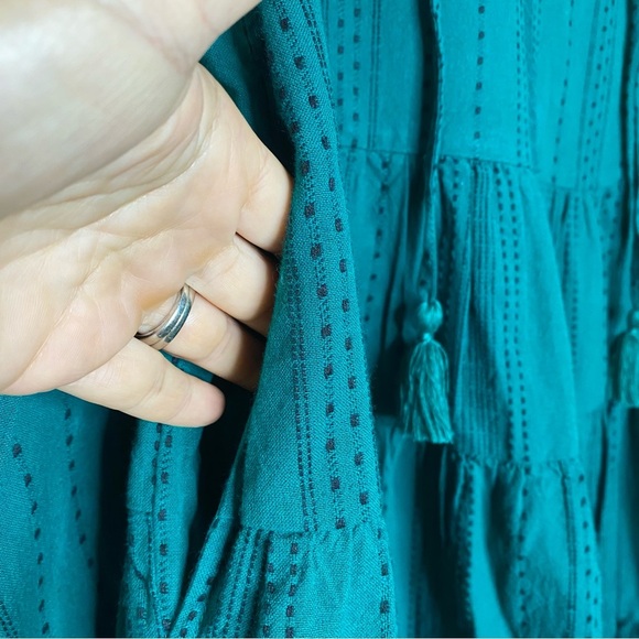 Crown & Ivy forest green,boho,poet sleeve, loose,flowy,layered ruffle skirtSZ-PM - Picture 9 of 10